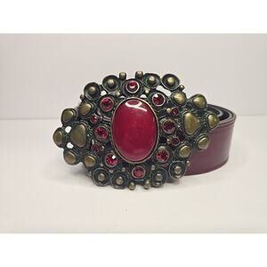 VTG Sangiorgio Womens Red Belt with Large Red Jeweled Buckle 39" L 1.5"W Italy
